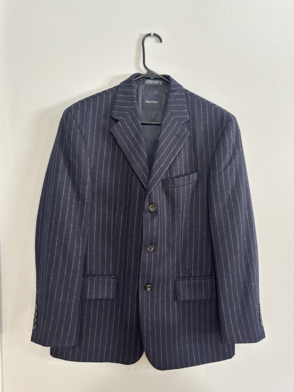 NAUTICA Mens Blazer Sport Coat Casual Jacket Size 38 SFlannel Wool Suit Navy